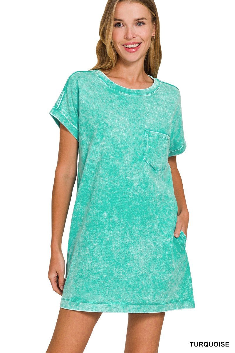Premium Cotton Washed T-shirts Dress - Turquoise Zenana - CountryFide Custom Accessories and Outdoors