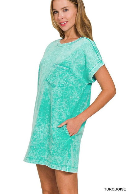 Premium Cotton Washed T-shirts Dress - Turquoise Zenana - CountryFide Custom Accessories and Outdoors