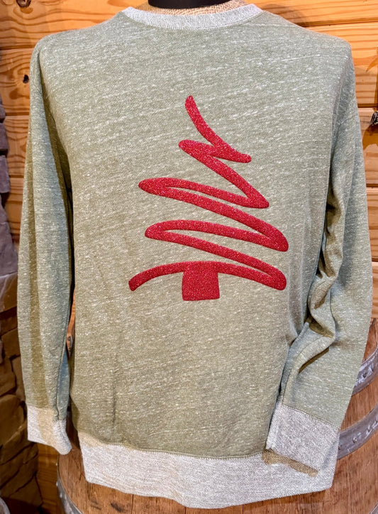 Red Glitter Puff Scribble Christmas Tree French Terry Pullover - CountryFide Custom Accessories and Outdoors