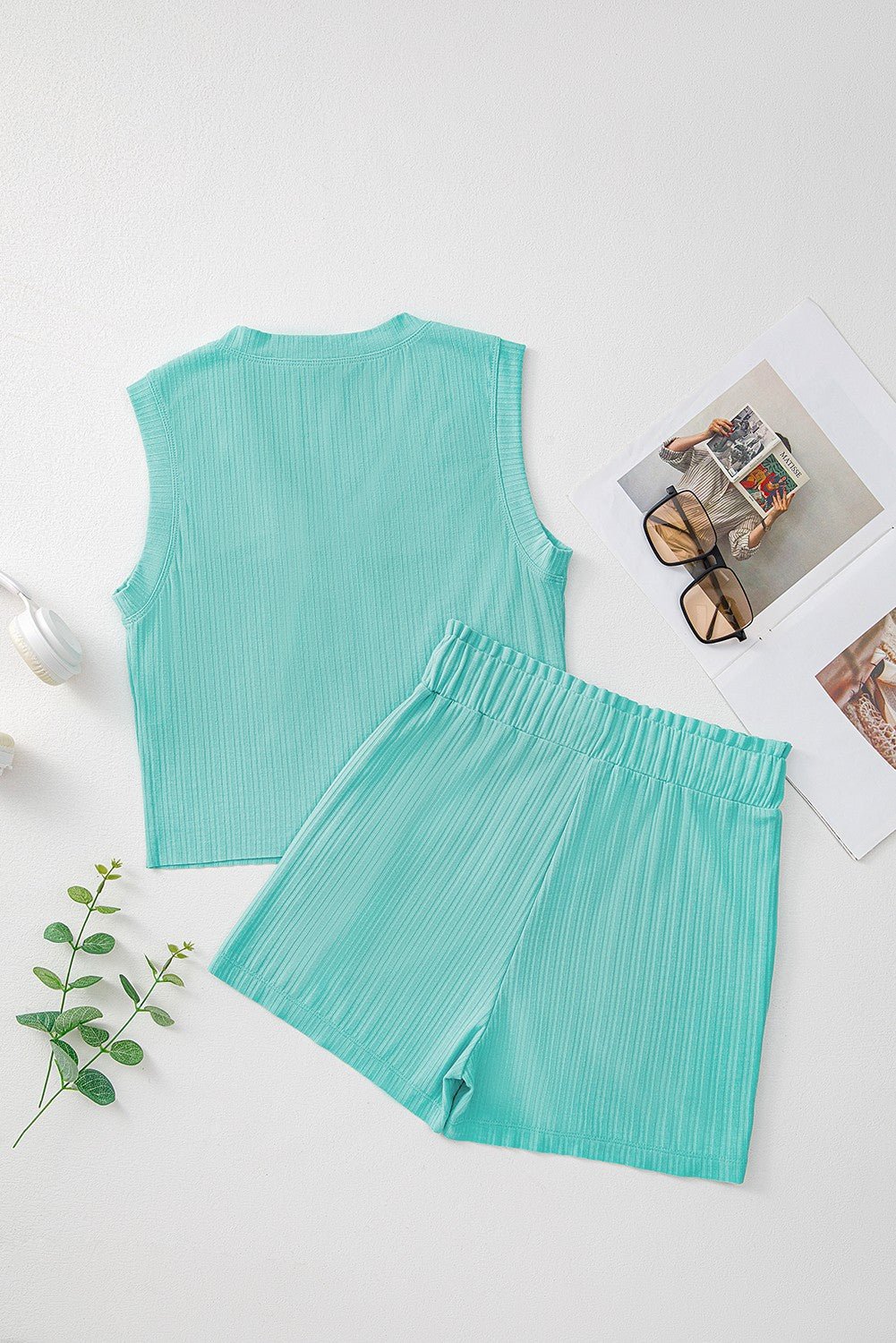 Ribbed Button V Neck Tank Top and Shorts Set - CountryFide Custom Accessories and Outdoors