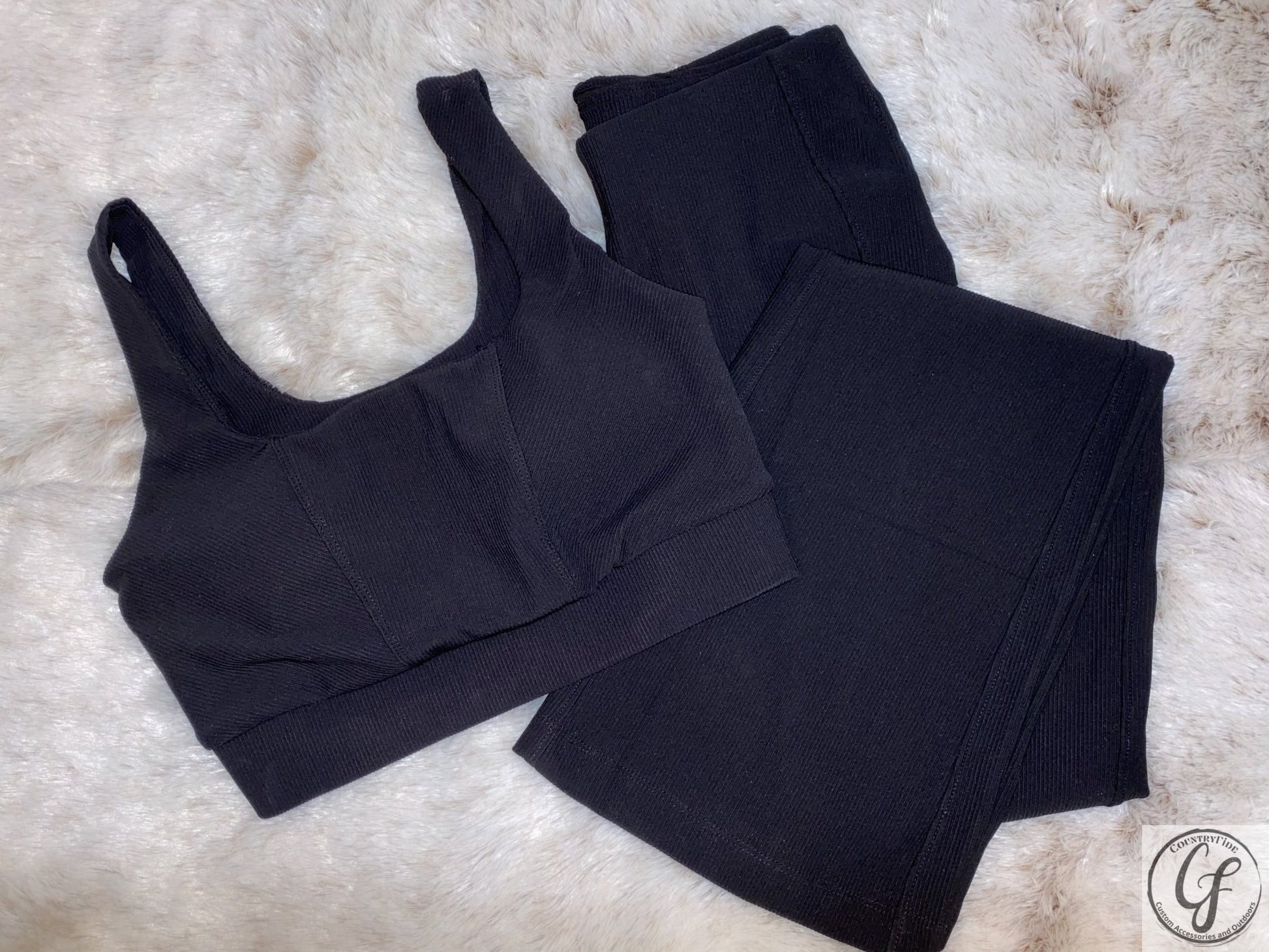 Ribbed Flare High-Waist Leggings and Bra Top Set - CountryFide Custom Accessories and Outdoors