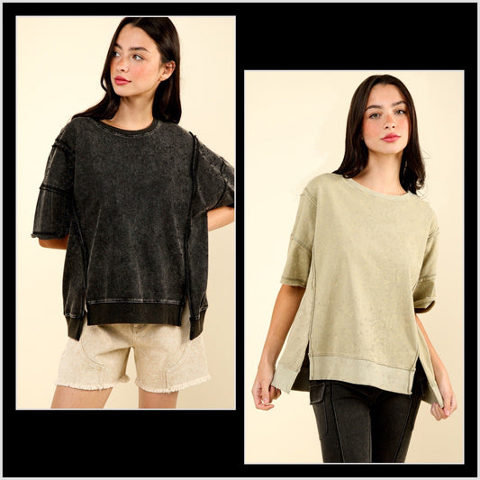 Round Neck Oversized Washed Casual Knit Top - CountryFide Custom Accessories and Outdoors