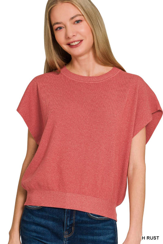 Round Neck Short Dolman Sleeve Sweater - Zenana - CountryFide Custom Accessories and Outdoors