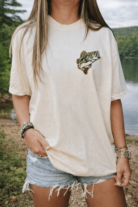 SEQUIN BASS PATCH TEE - CountryFide Custom Accessories and Outdoors