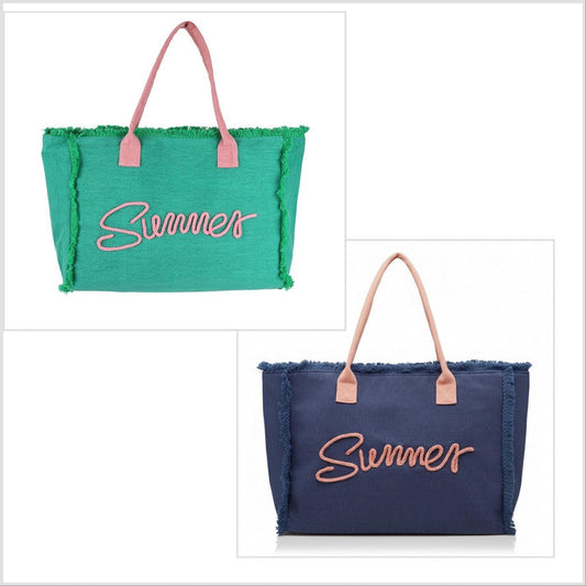Sewn Rope 'Summer' Letter Fringed Canvas Tote Bags - CountryFide Custom Accessories and Outdoors