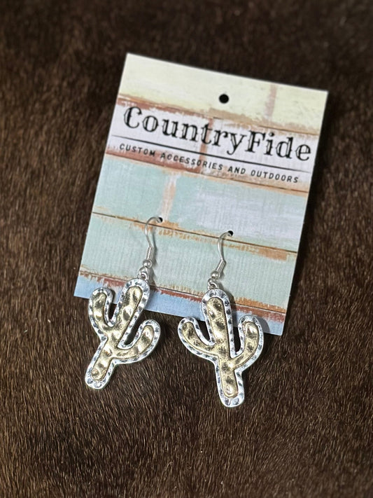 SILVER AND GOLD CACTUS DANGLE EARRINGS - CountryFide Custom Accessories and Outdoors