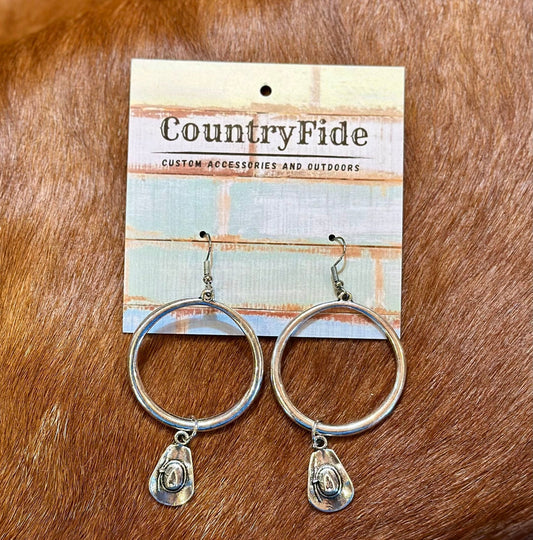 SILVER COWBOY HAT EARRINGS - CountryFide Custom Accessories and Outdoors