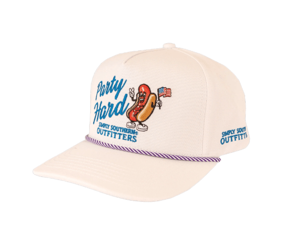 Simply Southern Party Hard Graphic White Cap - CountryFide Custom Accessories and Outdoors