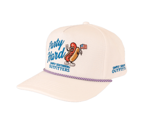 Simply Southern Party Hard Graphic White Cap - CountryFide Custom Accessories and Outdoors