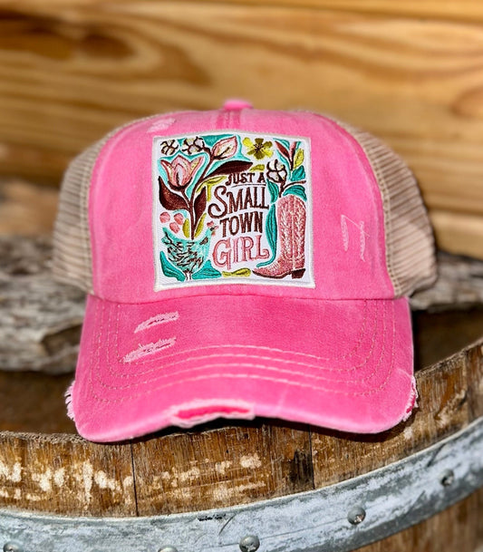 SMALL TOWN GIRL PINK PONYTAIL CAP - CountryFide Custom Accessories and Outdoors