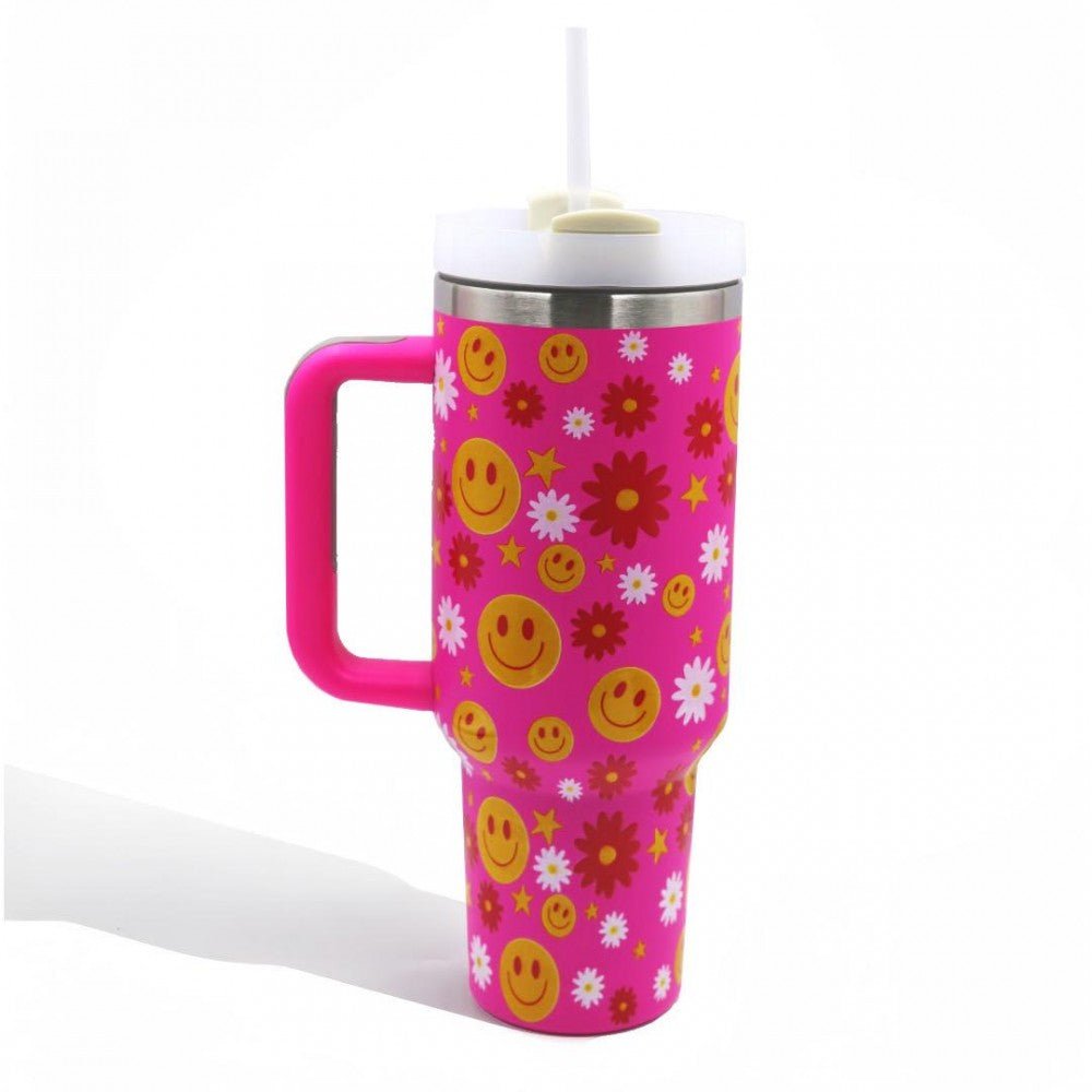 Smiley Face Stars & Flowers Printed 40oz With Matching Pouch - CountryFide Custom Accessories and Outdoors