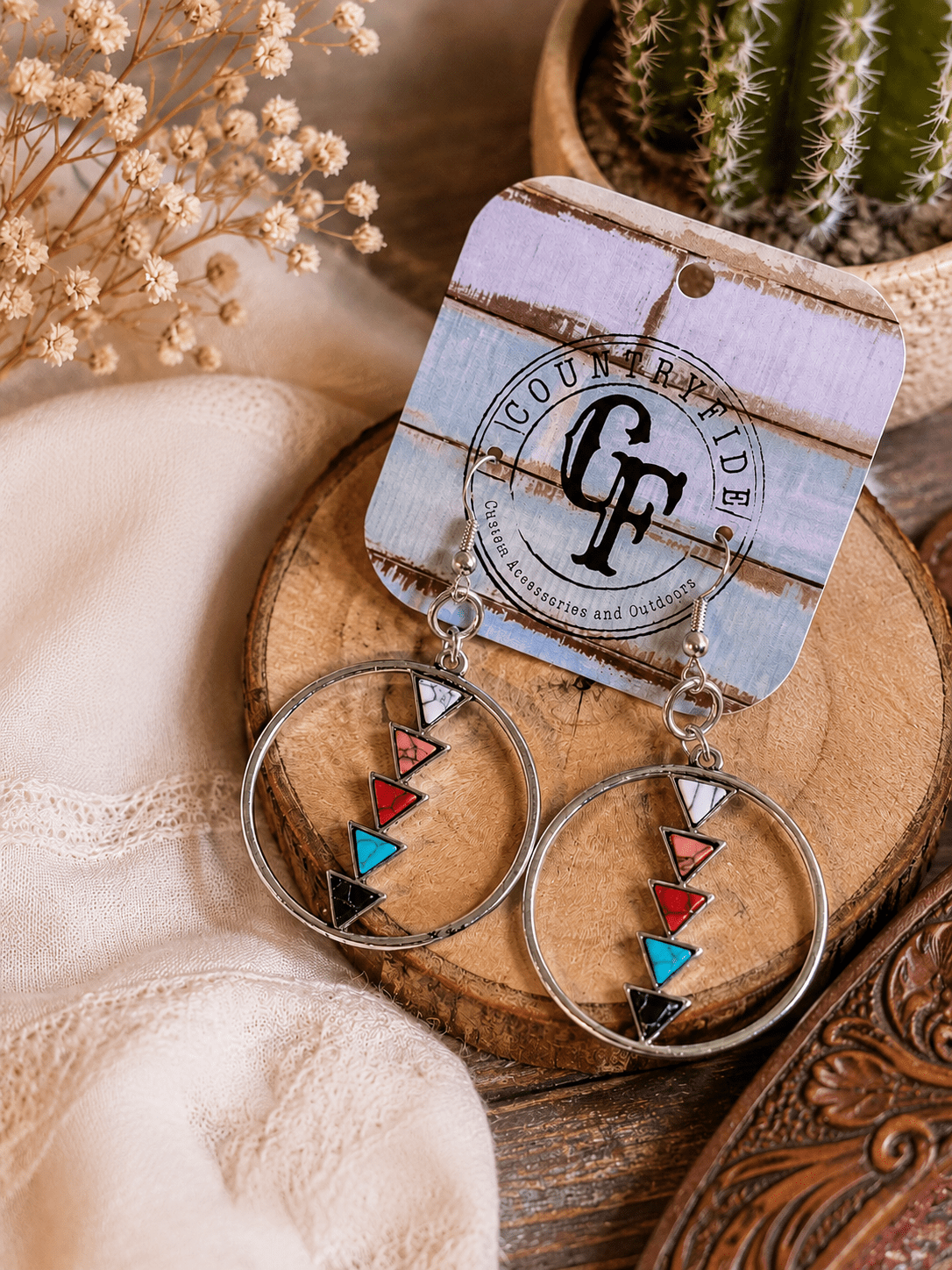 Southwest Stone Hoop Earrings - CountryFide Custom Accessories and Outdoors