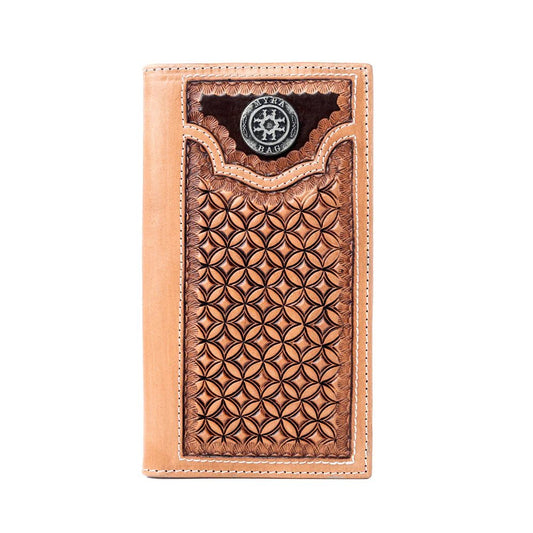 Starweave Dusk Handtooled Leather Wallet For Men In Aged Sienna - CountryFide Custom Accessories and Outdoors