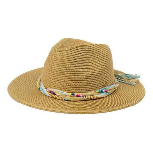 Straw Panama C.C. Hat With Raffia & Beaded Band - CountryFide Custom Accessories and Outdoors