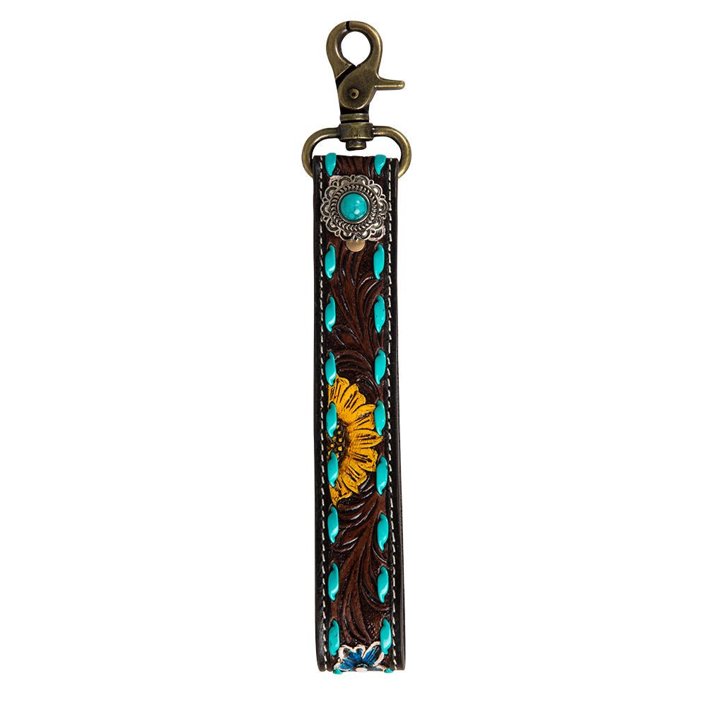 Sunflower Sunrise Hand-Tooled Key Fob - CountryFide Custom Accessories and Outdoors