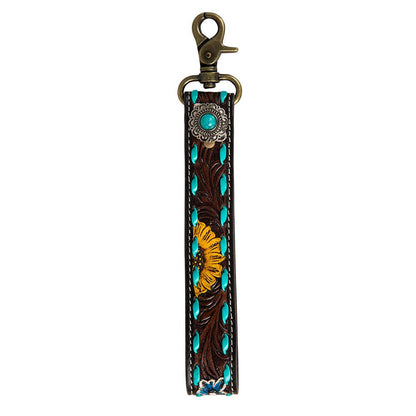 Sunflower Sunrise Hand-Tooled Key Fob - CountryFide Custom Accessories and Outdoors