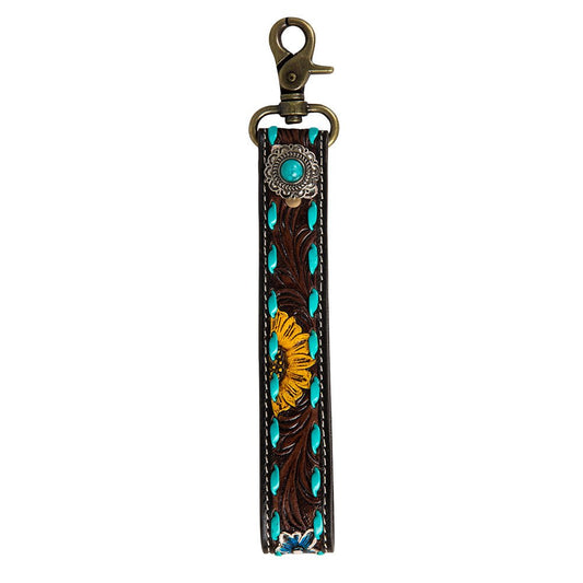Sunflower Sunrise Hand-Tooled Key Fob - CountryFide Custom Accessories and Outdoors