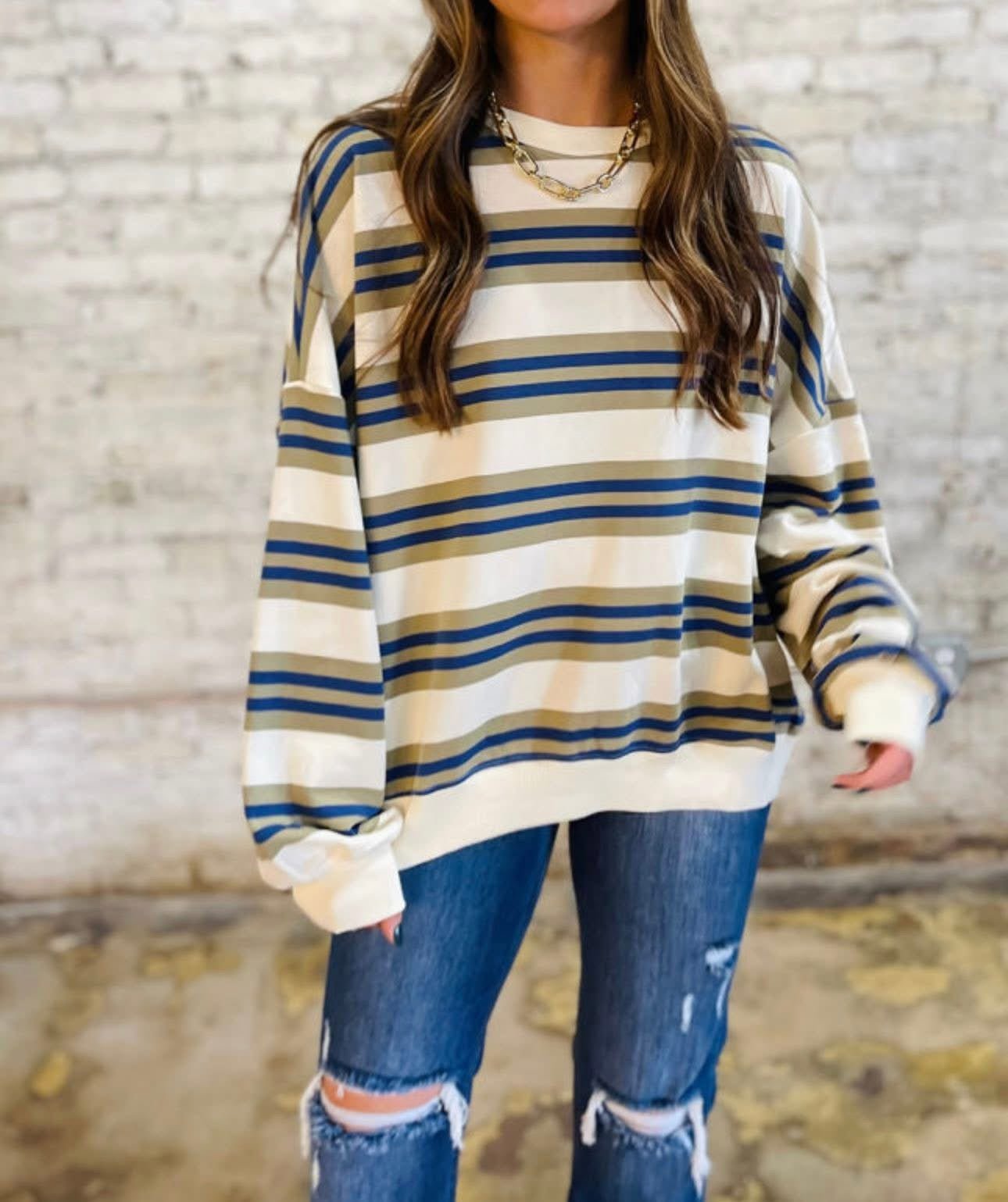 Terry Stripe Oversized Sweatshirt - CountryFide Custom Accessories and Outdoors
