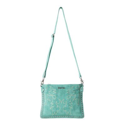 Texas Rose Western Embroidered Leather Bag In Turquoise - CountryFide Custom Accessories and Outdoors