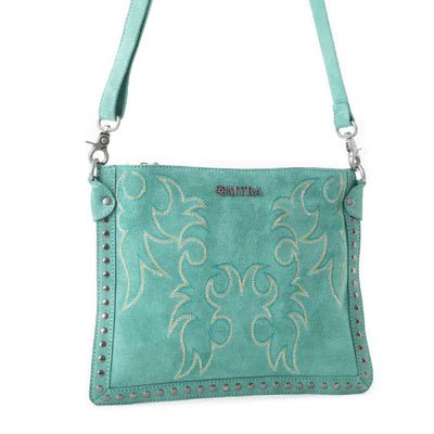 Texas Rose Western Embroidered Leather Bag In Turquoise - CountryFide Custom Accessories and Outdoors
