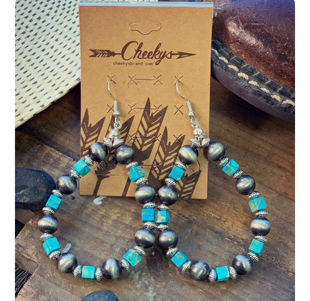 THE HEYBURN NAVAJO PEARL TEARDROP EARRINGS IN TURQUOISE - CountryFide Custom Accessories and Outdoors