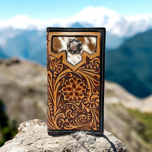 TOOLED LEATHER & COWHIDE MEN’S WALLET - CountryFide Custom Accessories and Outdoors