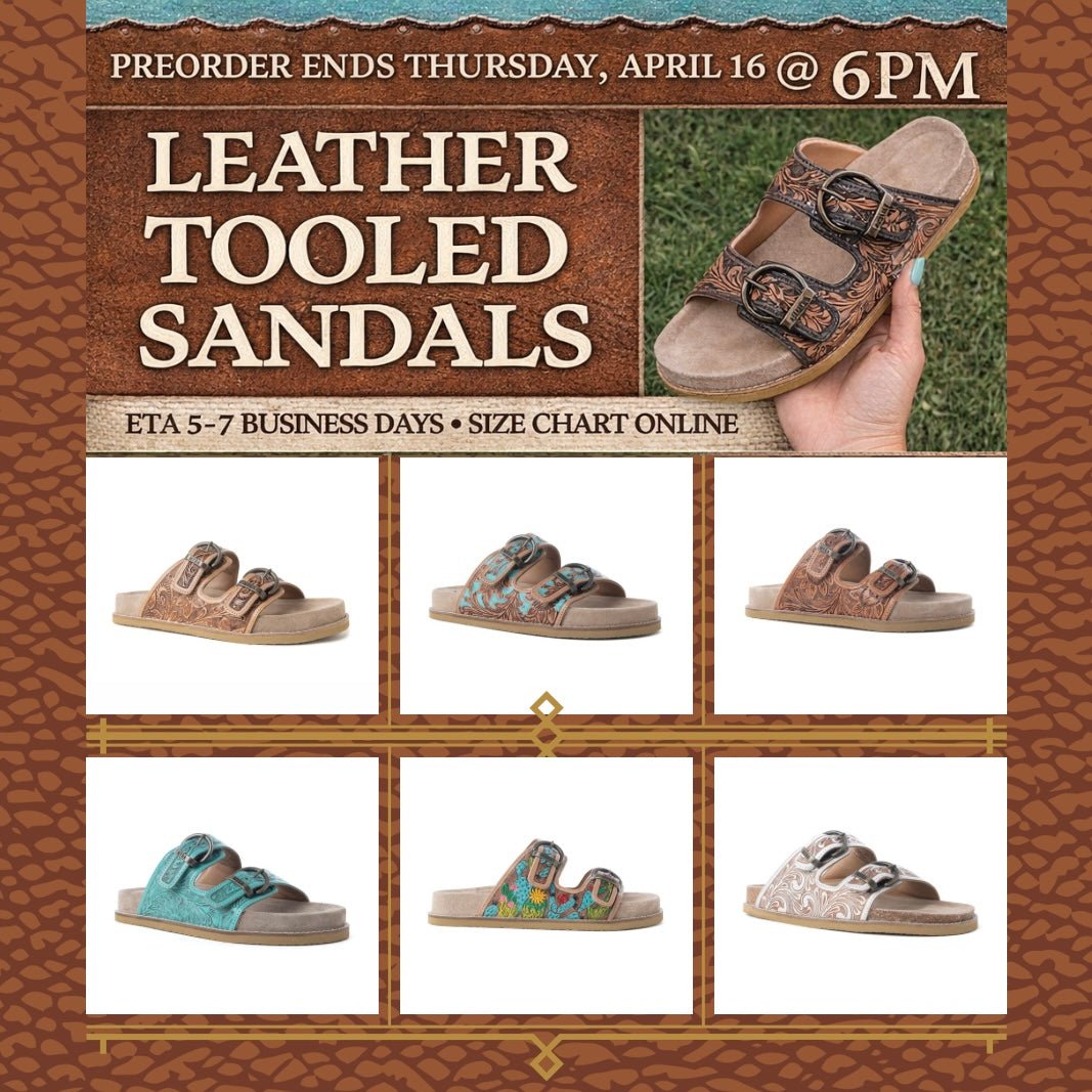 Tooled Leather Slide On Sandals - PREORDER - CountryFide Custom Accessories and Outdoors