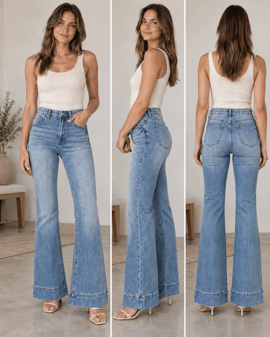 TUMMY CONTROL ELASTIC WAIST FLARE DENIM JEANS by ZENANA - CountryFide Custom Accessories and Outdoors