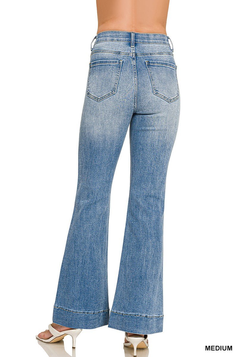 TUMMY CONTROL ELASTIC WAIST FLARE DENIM JEANS by ZENANA - CountryFide Custom Accessories and Outdoors