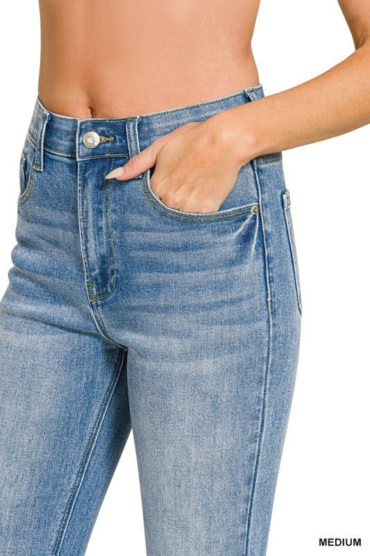 TUMMY CONTROL ELASTIC WAIST FLARE DENIM JEANS by ZENANA - CountryFide Custom Accessories and Outdoors