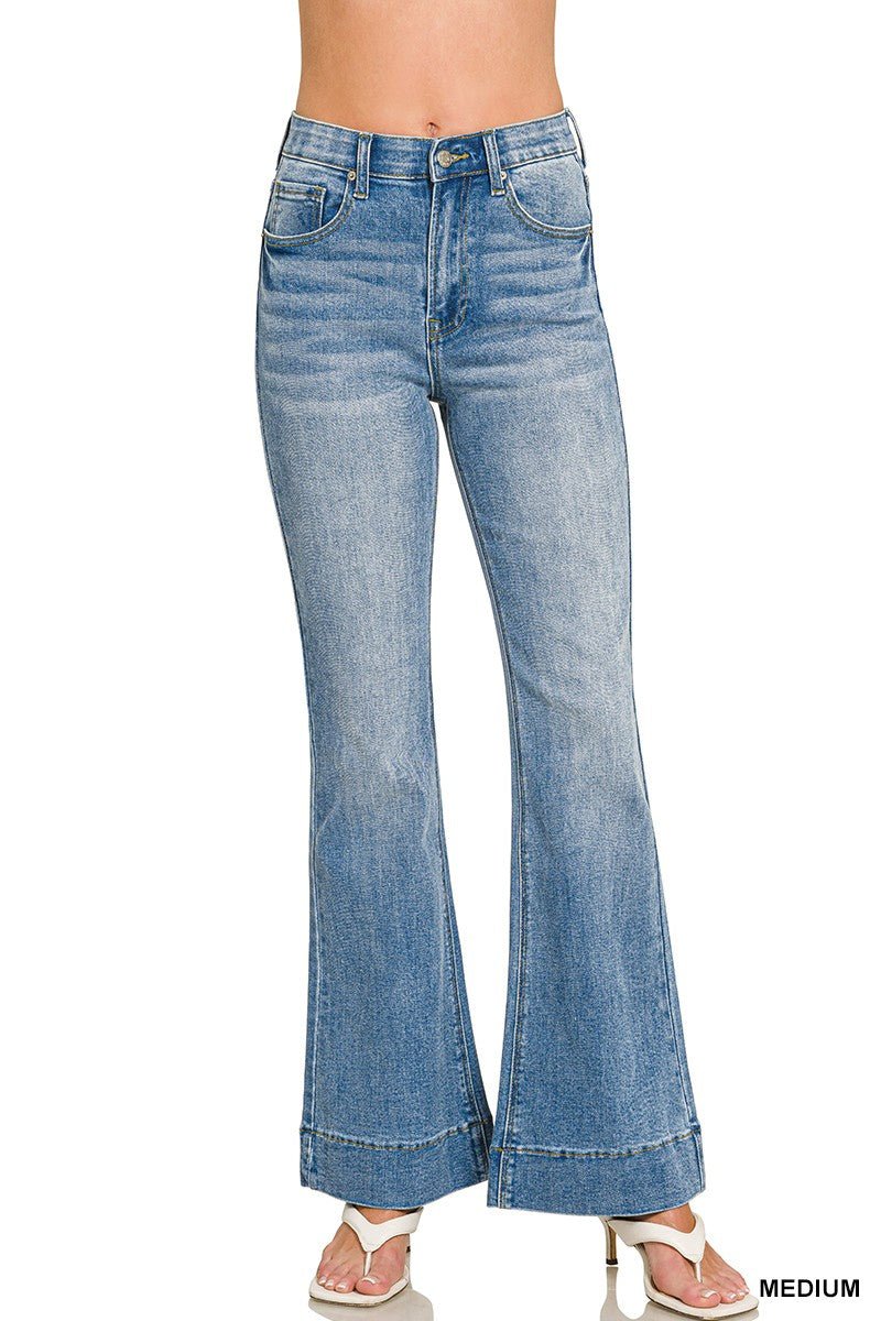 TUMMY CONTROL ELASTIC WAIST FLARE DENIM JEANS by ZENANA - CountryFide Custom Accessories and Outdoors