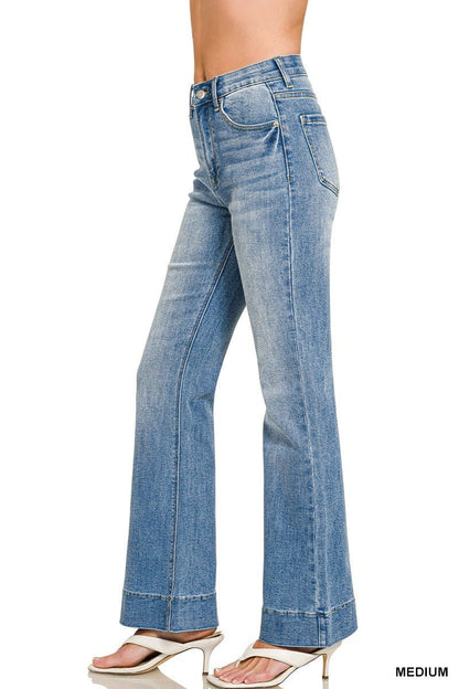 TUMMY CONTROL ELASTIC WAIST FLARE DENIM JEANS by ZENANA - CountryFide Custom Accessories and Outdoors