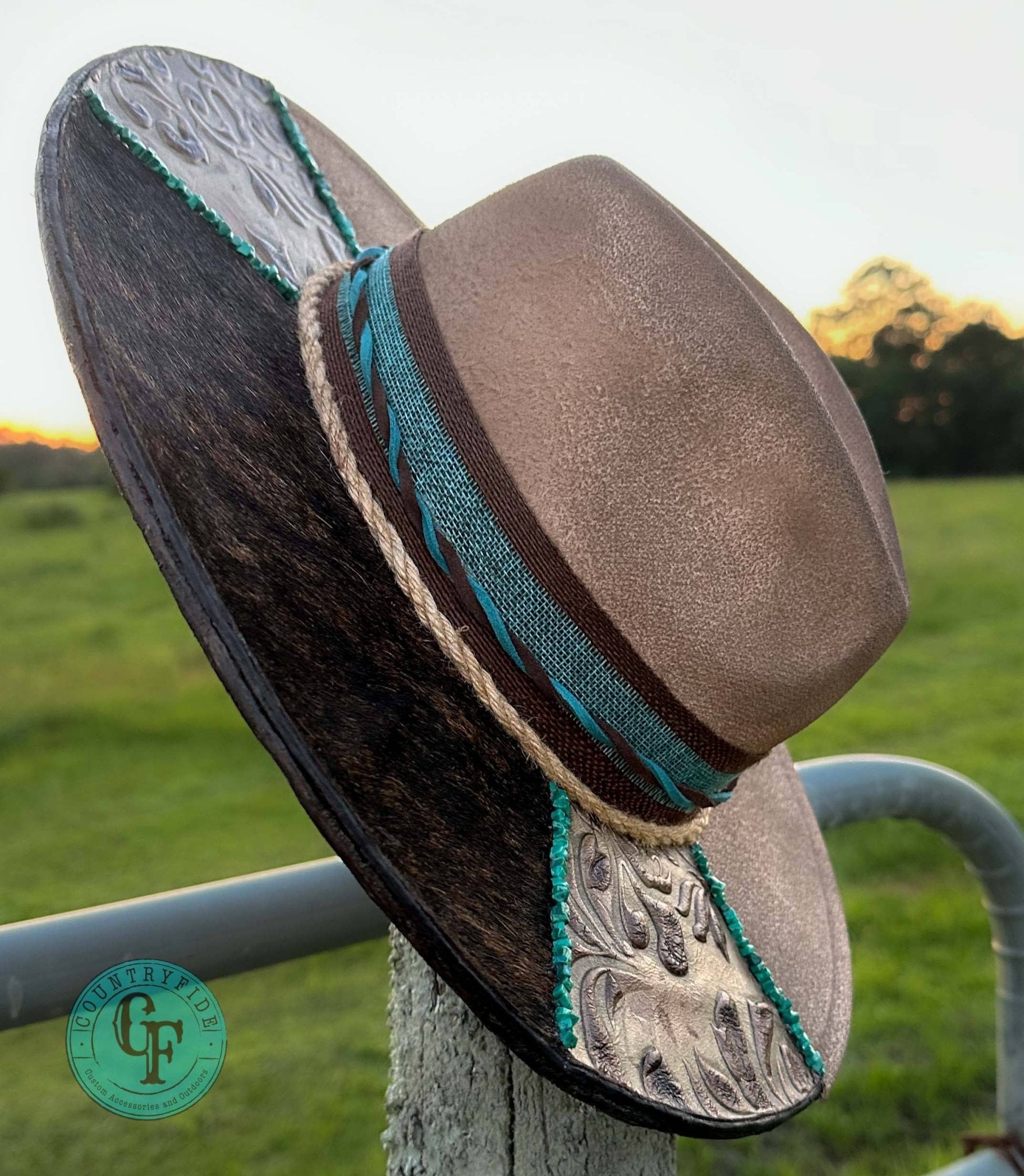 TURQUOISE AND LEATHER DREAM FEDORA - CountryFide Custom Accessories and Outdoors