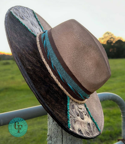TURQUOISE AND LEATHER DREAM FEDORA - CountryFide Custom Accessories and Outdoors