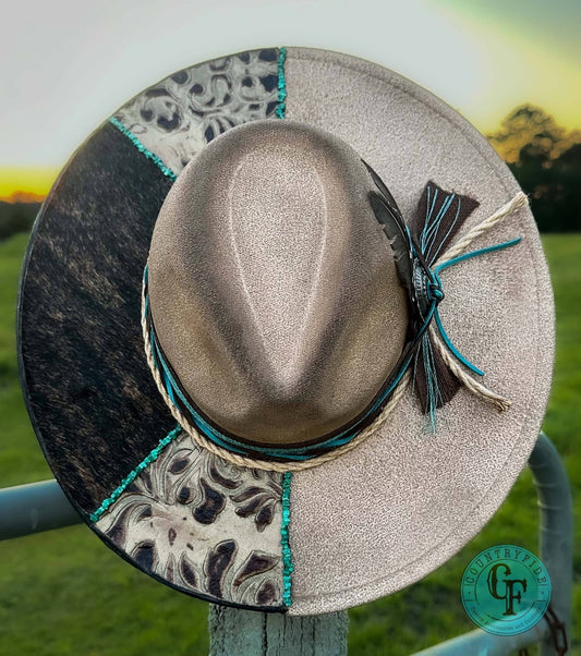 TURQUOISE AND LEATHER DREAM FEDORA - CountryFide Custom Accessories and Outdoors