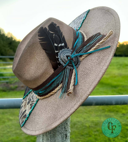 TURQUOISE AND LEATHER DREAM FEDORA - CountryFide Custom Accessories and Outdoors