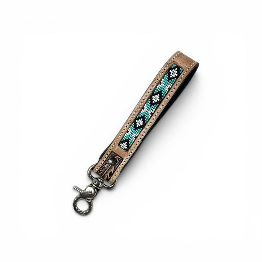 Turquoise Aztec Tooled Leather Wristlet Strap - CountryFide Custom Accessories and Outdoors
