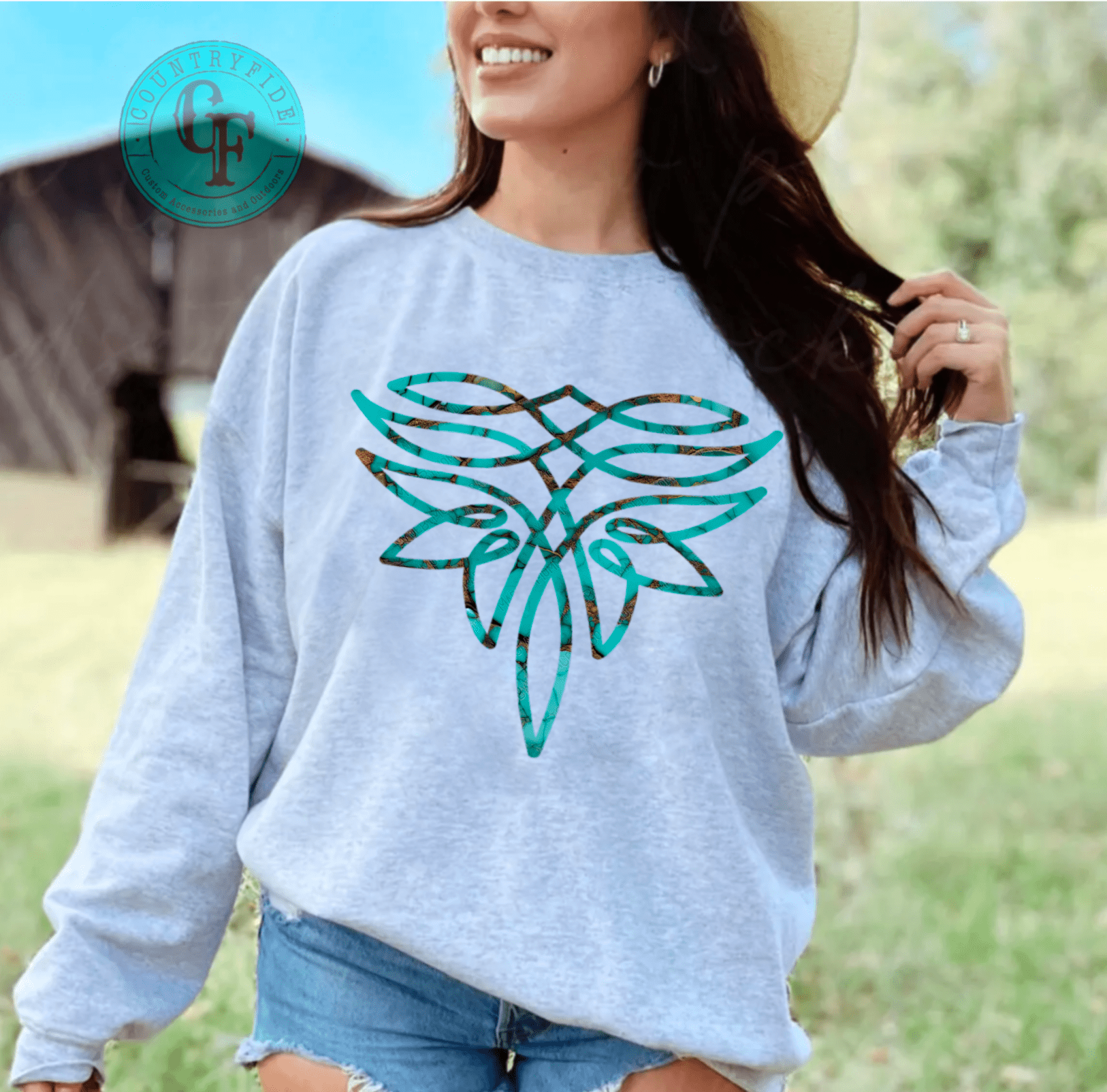 TURQUOISE BOOT STITCH SWEATSHIRT - CountryFide Custom Accessories and Outdoors