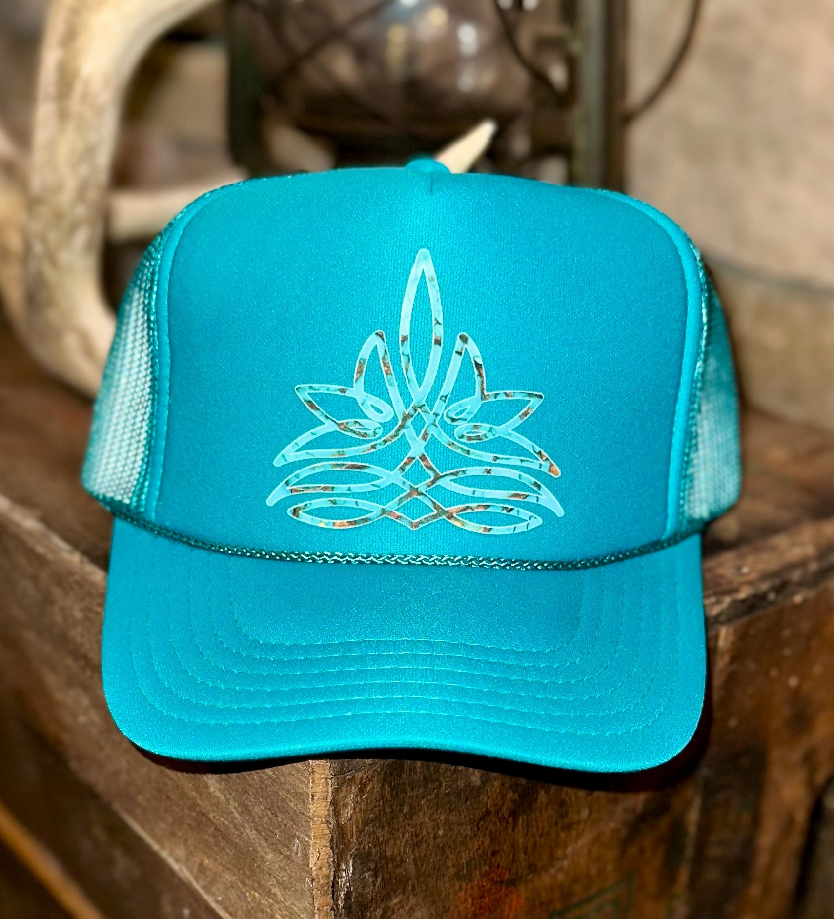 TURQUOISE BOOT STITCH TRUCKER HAT - CountryFide Custom Accessories and Outdoors