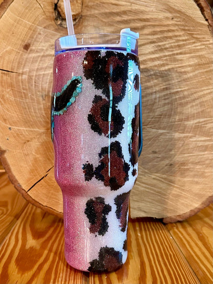 TURQUOISE STONE STEER AND COWHIDE 40 oz TUMBLER - CountryFide Custom Accessories and Outdoors