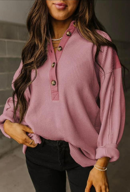 Waffle Long Sleeve Collar Top - **PREORDER** - CountryFide Custom Accessories and Outdoors