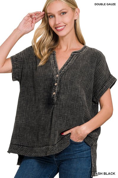 WASHED DOUBLE GAUZE 3/4 BUTTON HENLEY NECK SHIRT - CountryFide Custom Accessories and Outdoors