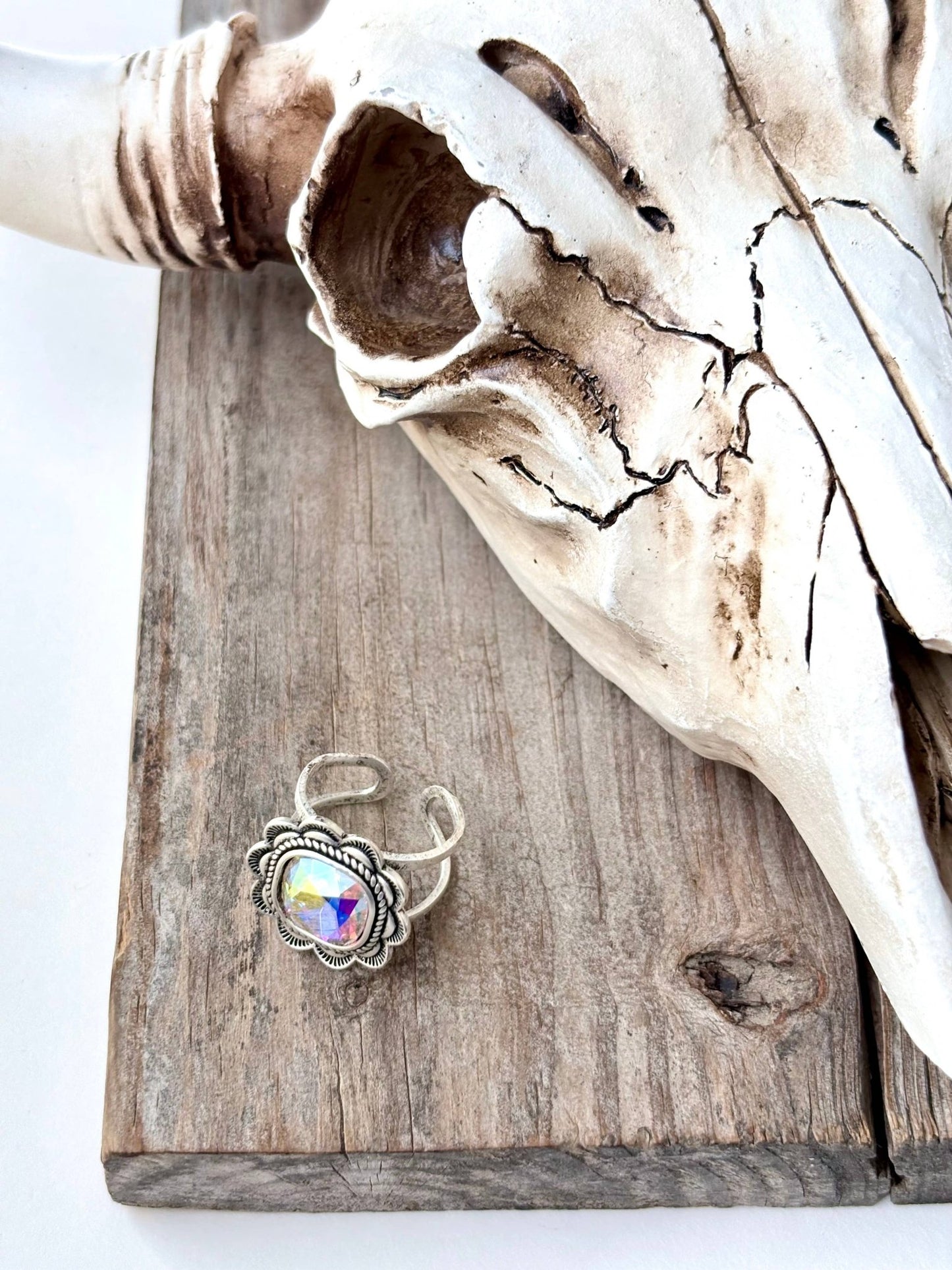 Western Style Rhinestone Flower Cuff Ring - CountryFide Custom Accessories and Outdoors