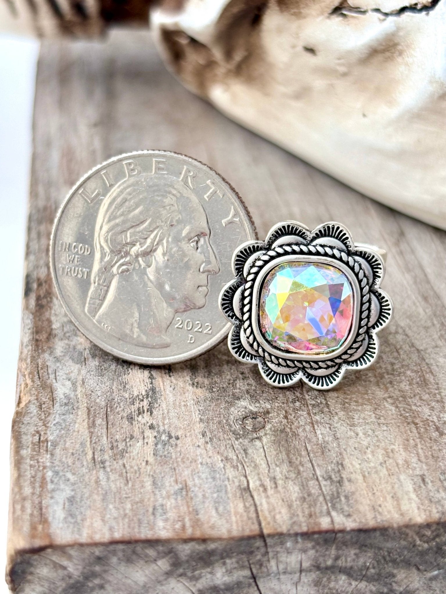 Western Style Rhinestone Flower Cuff Ring - CountryFide Custom Accessories and Outdoors