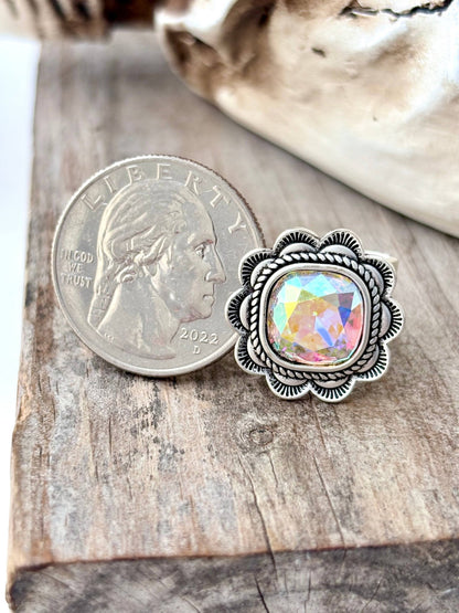 Western Style Rhinestone Flower Cuff Ring - CountryFide Custom Accessories and Outdoors