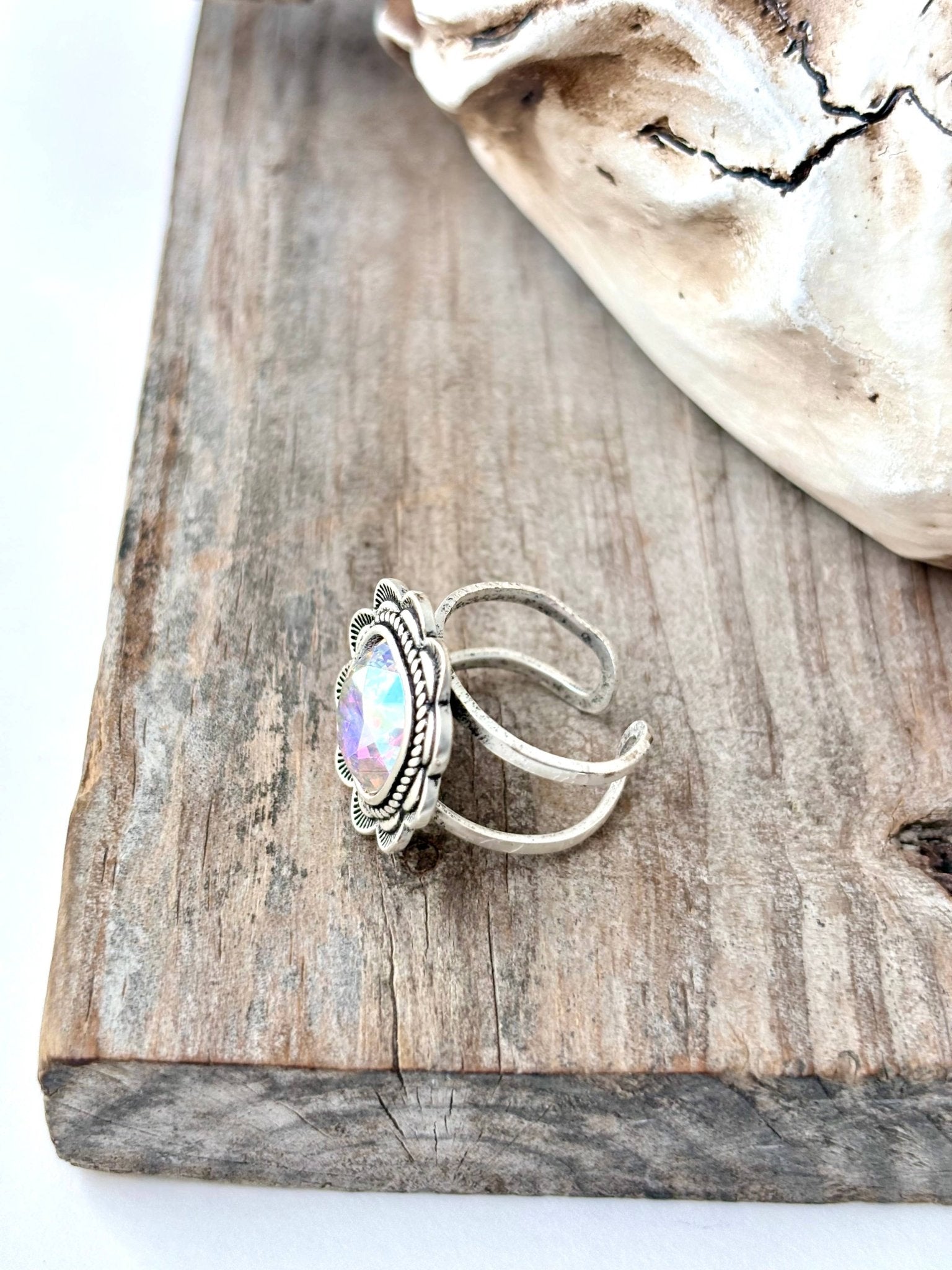 Western Style Rhinestone Flower Cuff Ring - CountryFide Custom Accessories and Outdoors