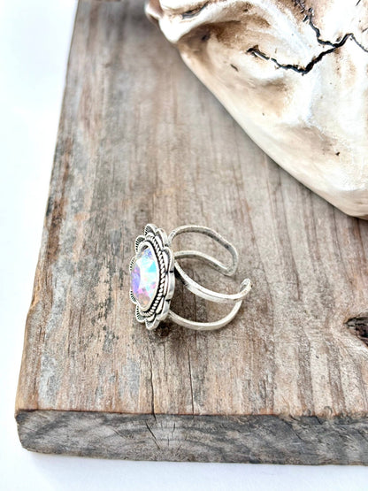 Western Style Rhinestone Flower Cuff Ring - CountryFide Custom Accessories and Outdoors