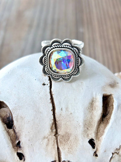 Western Style Rhinestone Flower Cuff Ring - CountryFide Custom Accessories and Outdoors