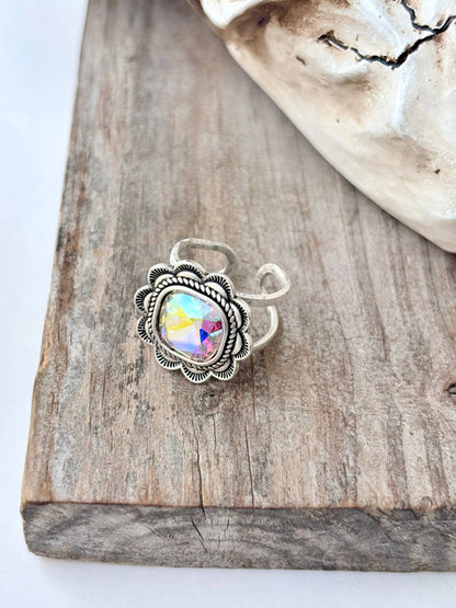 Western Style Rhinestone Flower Cuff Ring - CountryFide Custom Accessories and Outdoors