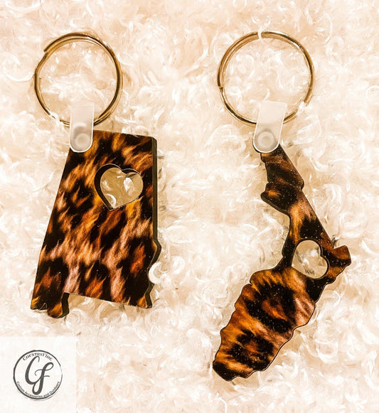 AL or FL Wood Leopard Keychain - CountryFide Custom Accessories and Outdoors